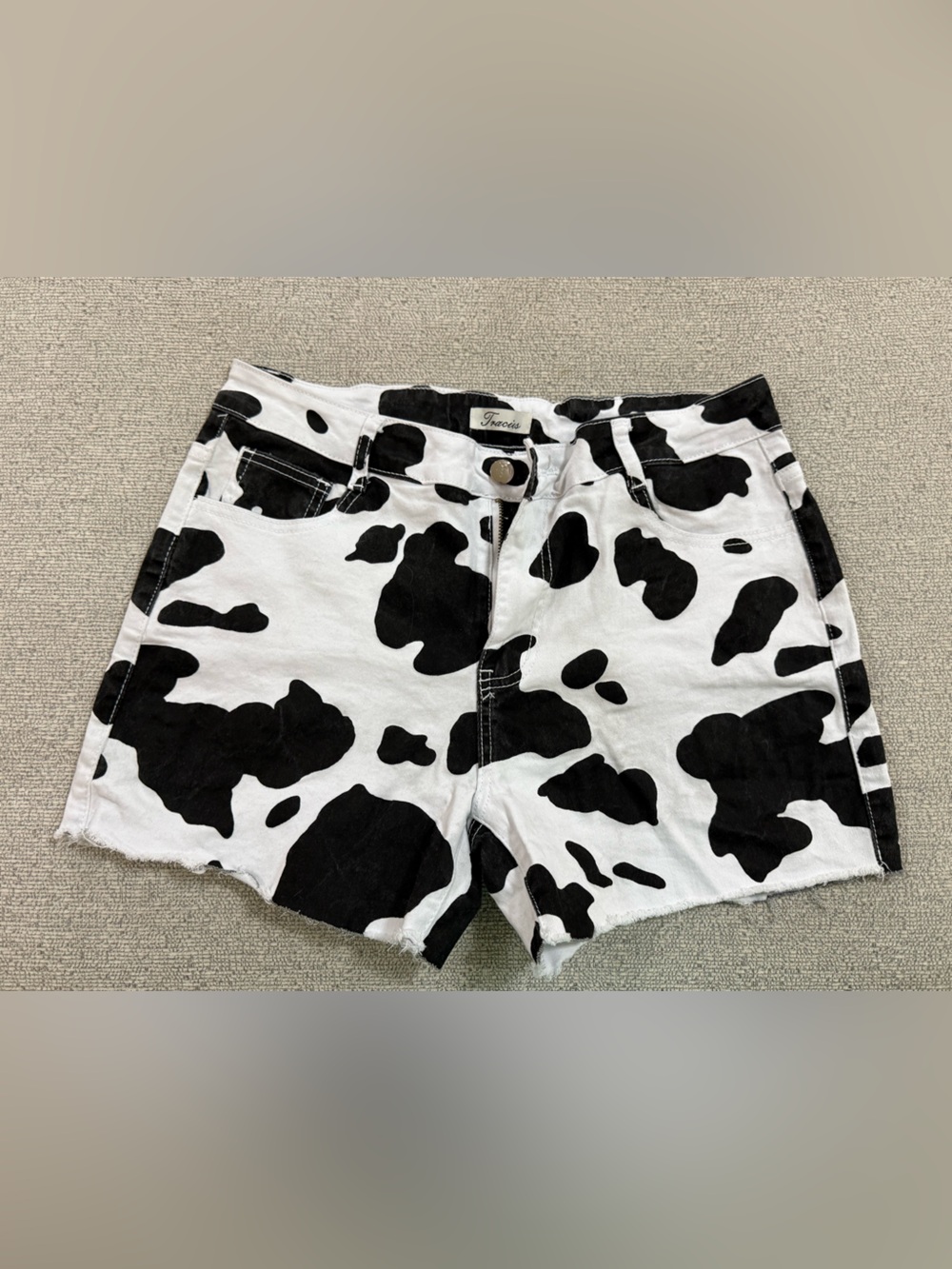 Cow Print High-Waist Denim Shorts - Black & White